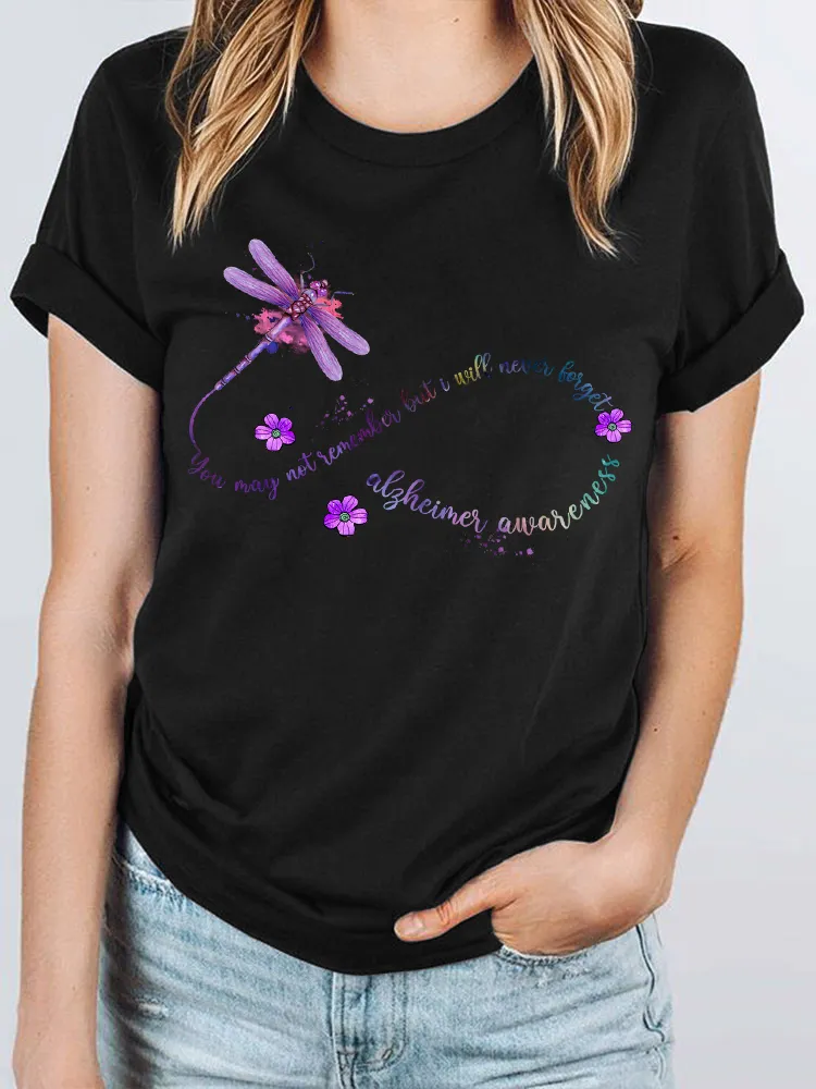 Women's You May Not Remember But I Will Never Forget Alzheimer's Awareness Round-Neck Short-Sleeved T-Shirt