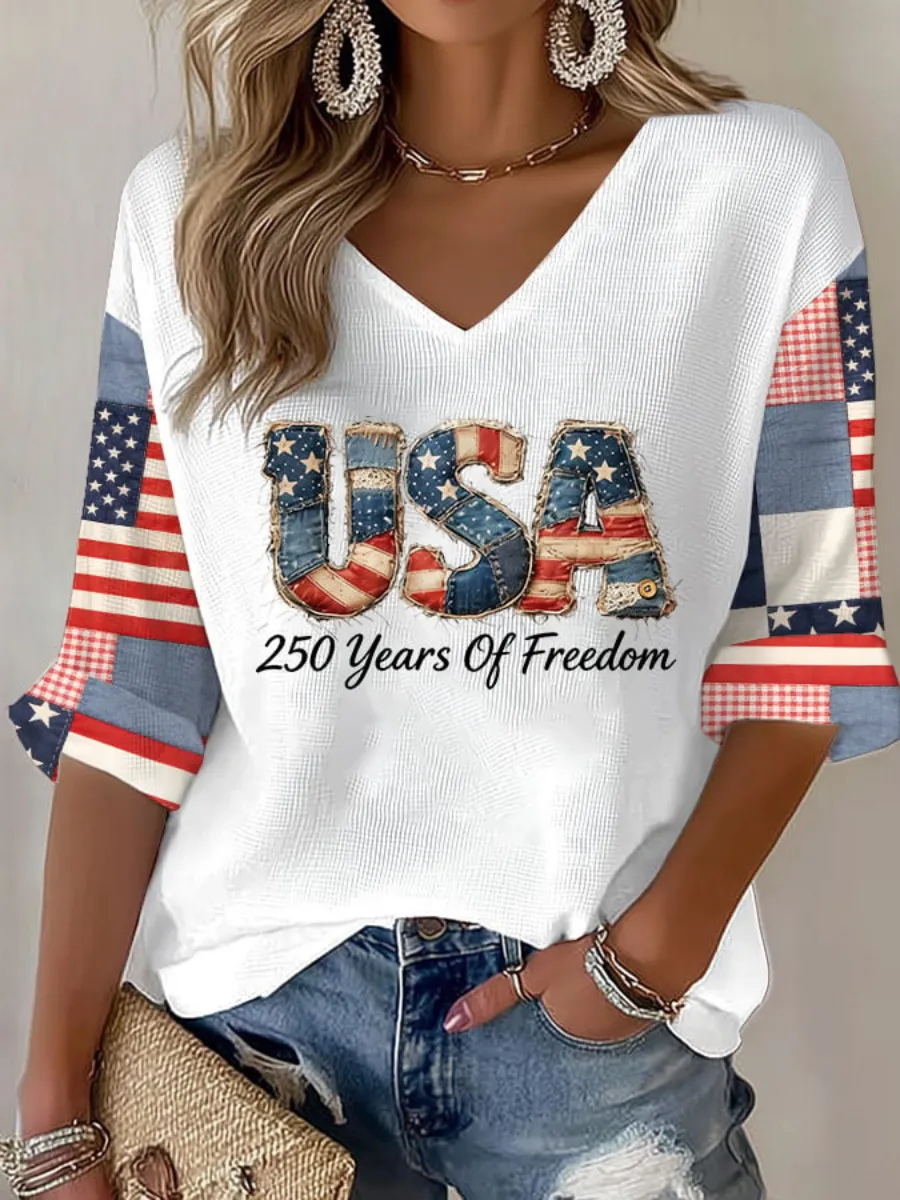 Women's 2026 USA 250th Anniversary Patriotic Printed T-Shirt
