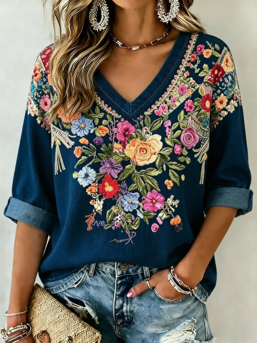 Women'S Retro Casual Art Printed Top