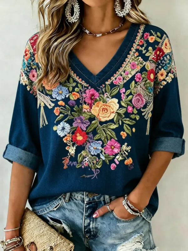 Women'S Retro Casual Art Printed Top