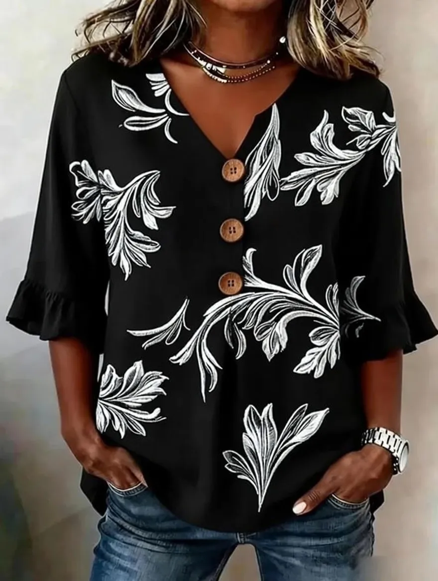 Women'S Floral Art Printed Casual Top