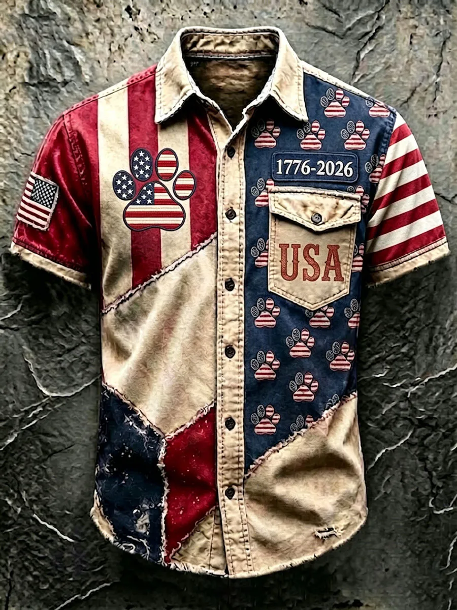 Men'S 250Th Anniversary National Paw Prints Print  Shirt