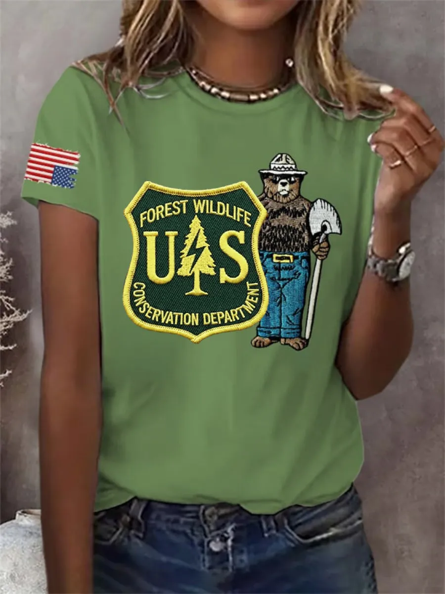 Women's Resist Bear Save The Forest Service Print T-shirt