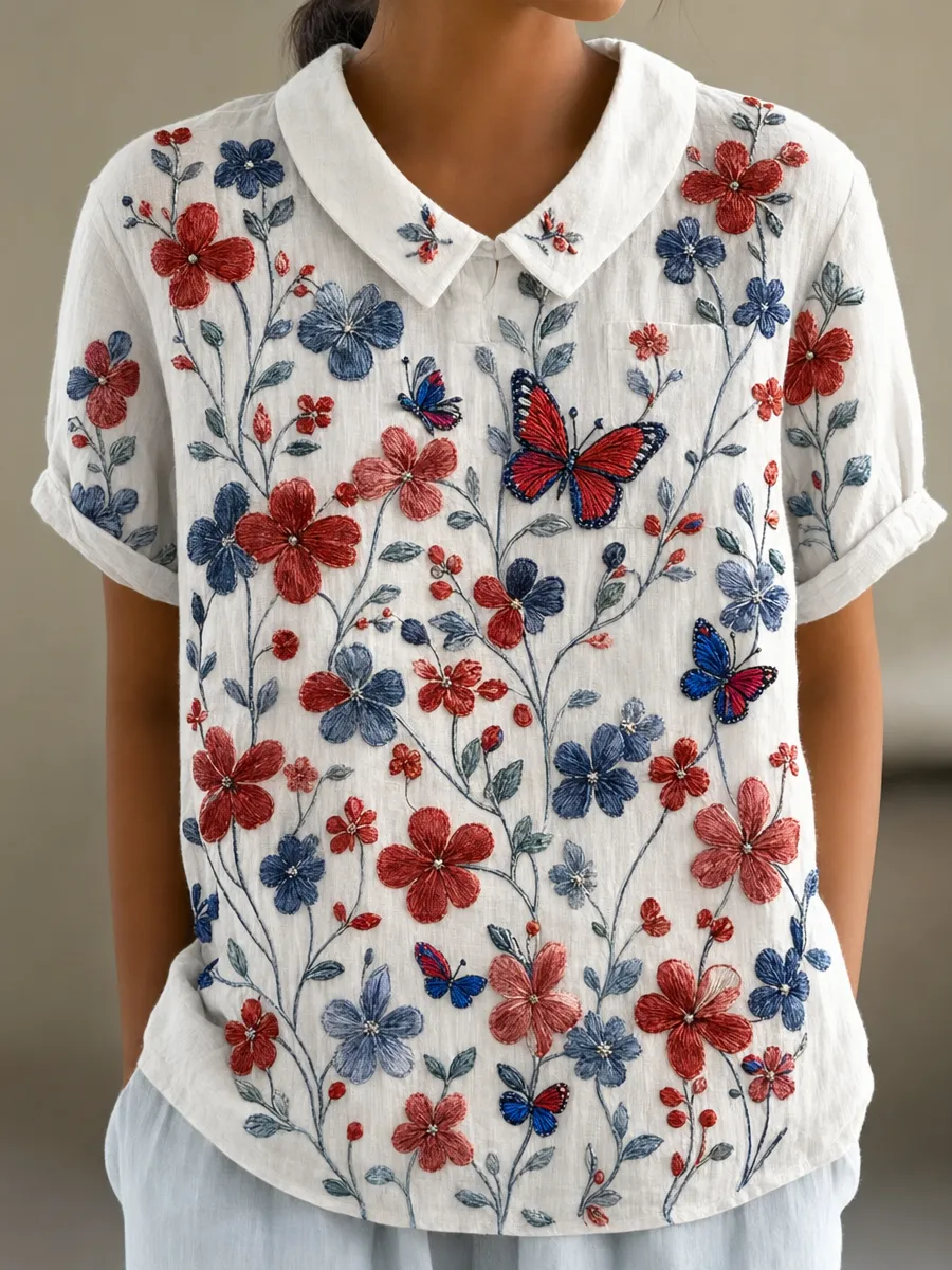 Women's Casual Patriotic 250th Anniversary Cotton Linen Shirt