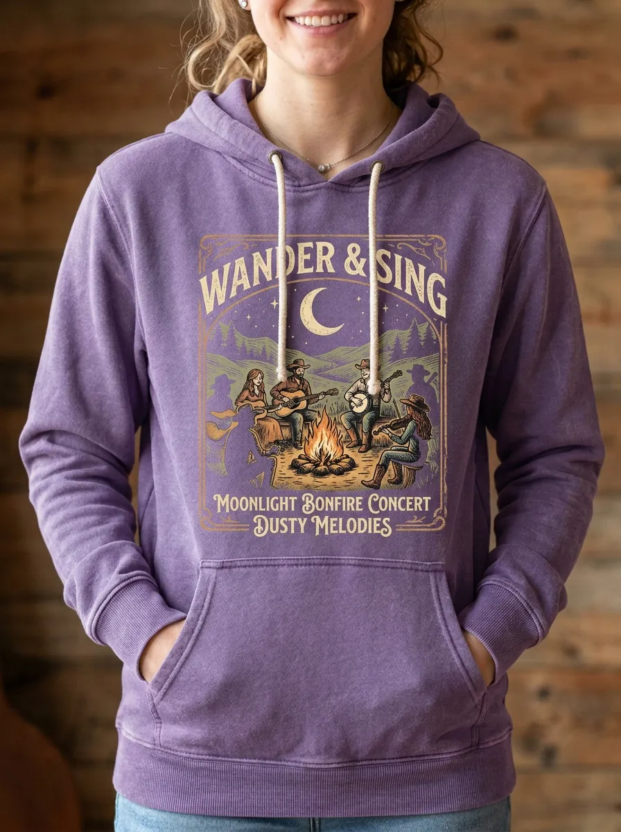 Campfire Moon Unisex Country Music Pullover Hoodie
