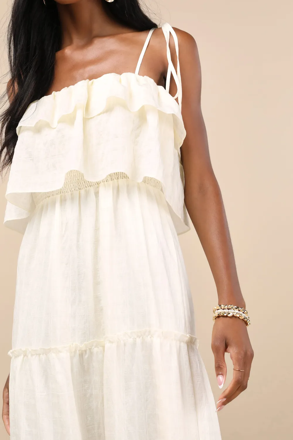 Casual Style Aqua Blue Textured Tie-Strap Tiered Maxi Dress