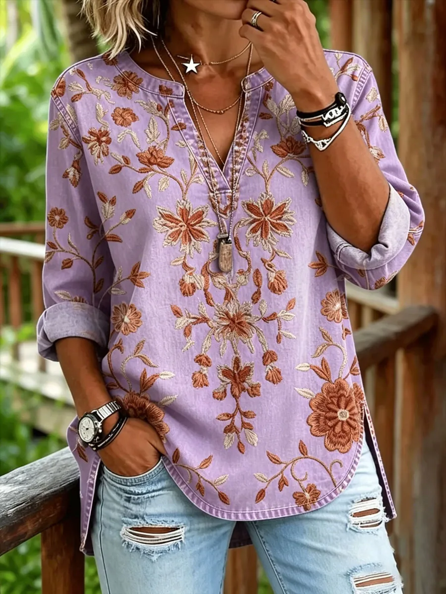 Women'S Cotton And Linen Printed Top