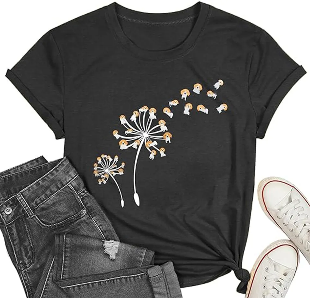 Puppy Flower Print T-shirt