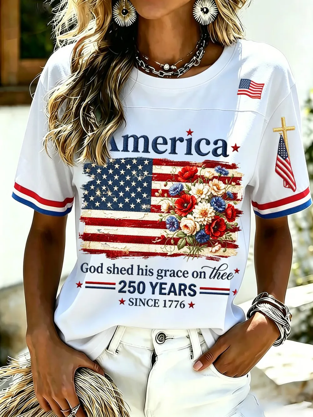 Women's 250th Anniversary Print V-Neck Top
