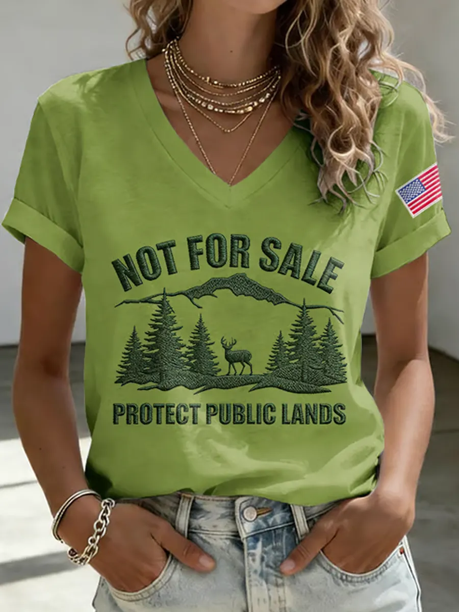 V-Neck Retro Resist Not For Sale Protect Public Lands Print T-Shirt