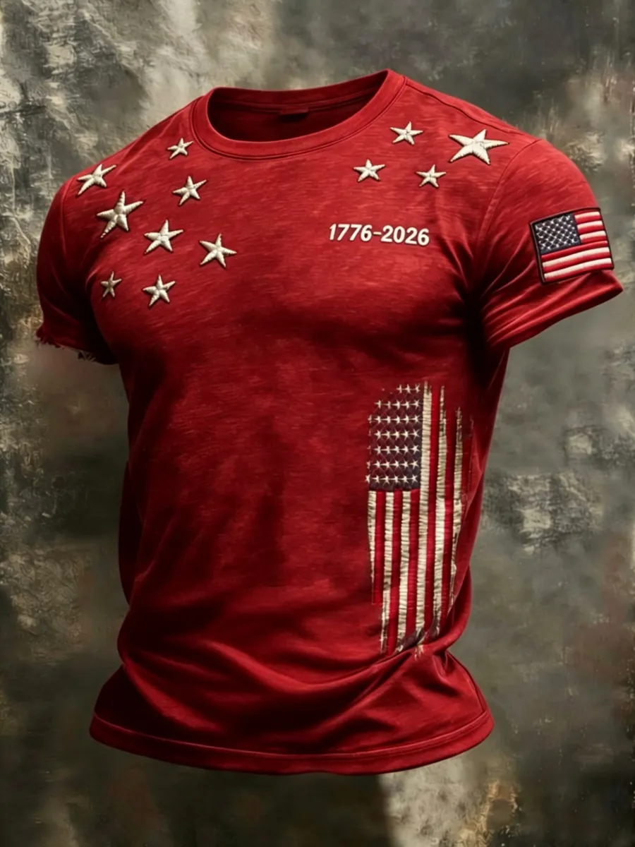 Retro American 1776-2026 Commemorative Print Men's T-Shirt