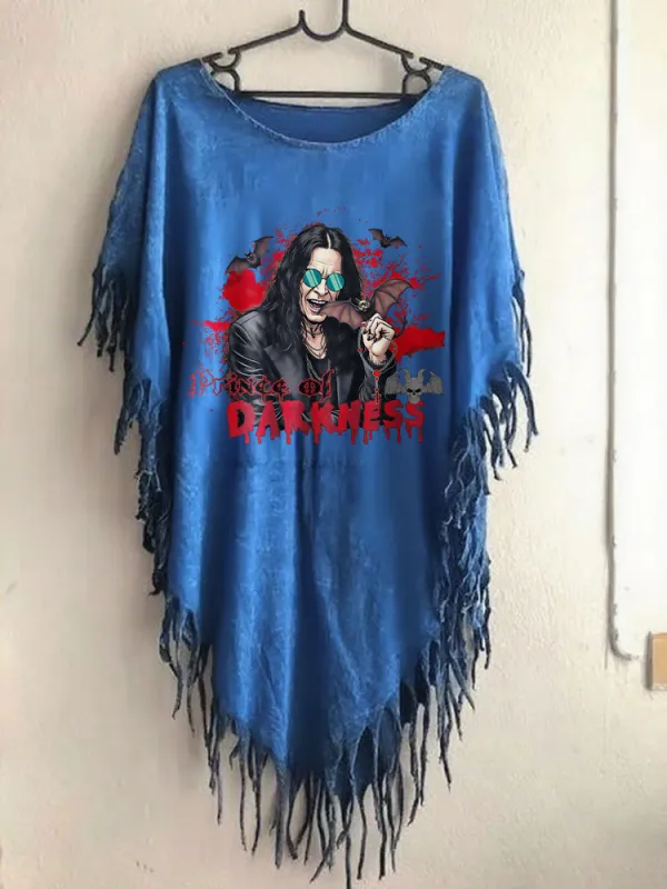 Women'S Gothic Bloody Bat Art Print Irregular Hem  Cape