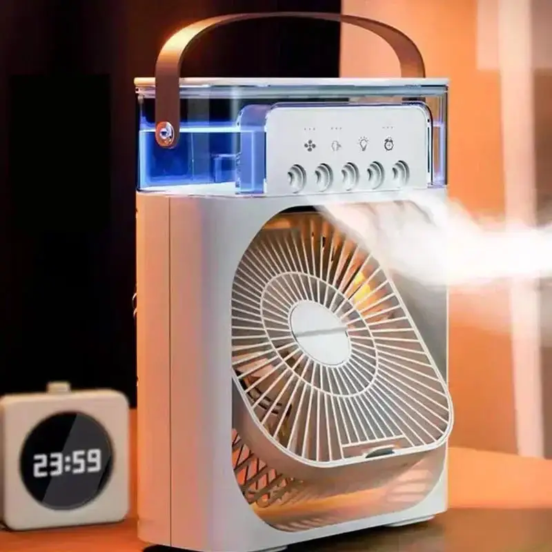 🌬️Here comes the multifunctional cooling wonder! Water mist fan + humidifier + LED night light ✨. The portable air - conditioner cools your home in an instant ❄️