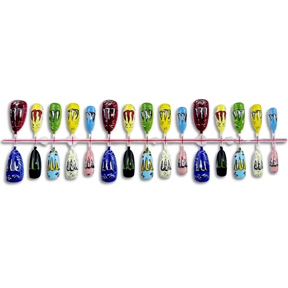 Nailhour 30Pcs Multicolor Punk Style Colors Medium Almond Press On Nails