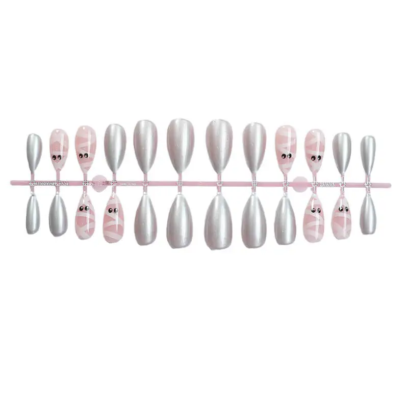 Nailhour 24Pcs Halloween Chrome Short Almond Press On Nails