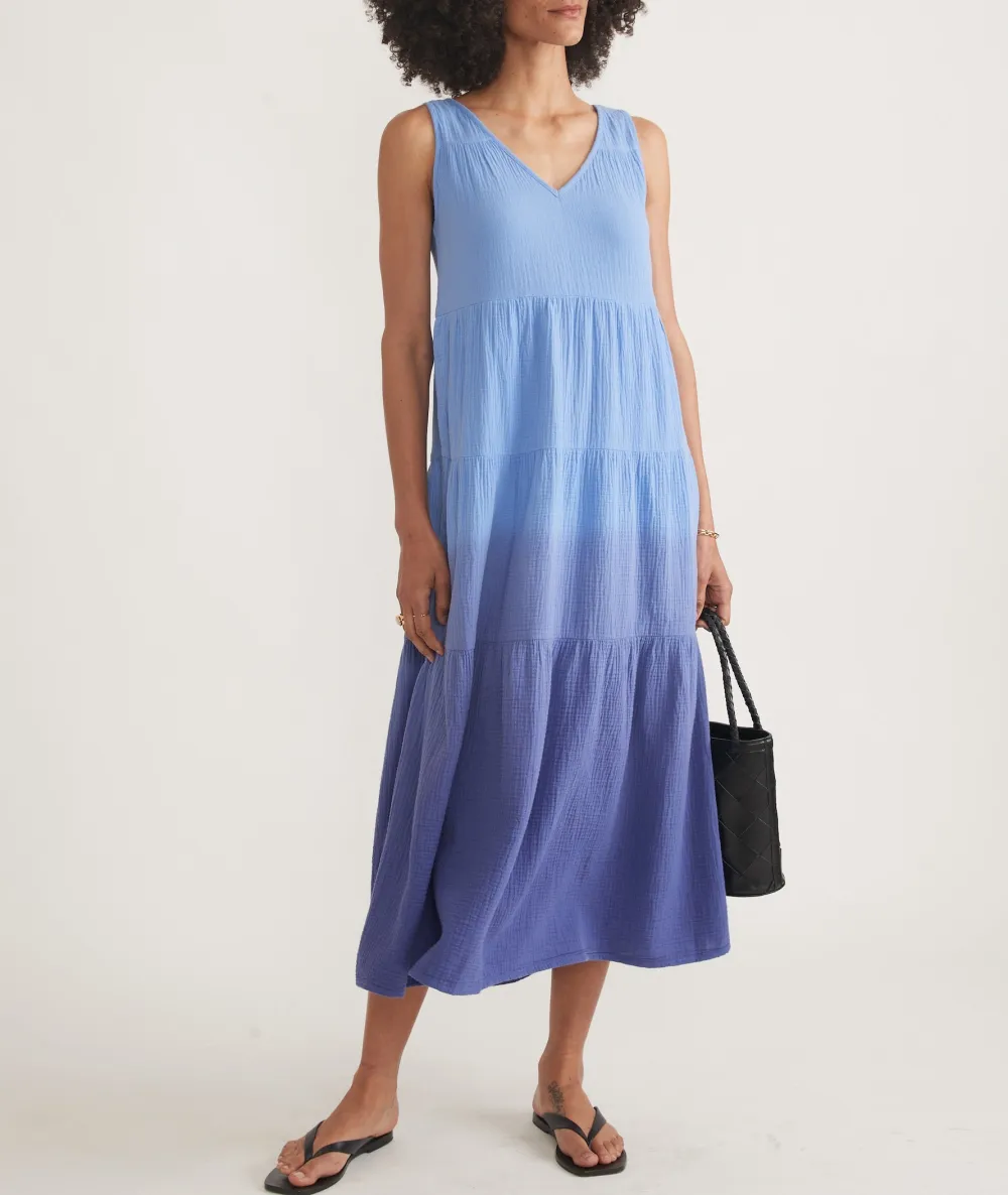Blue Ombre Tiered Midi Dress