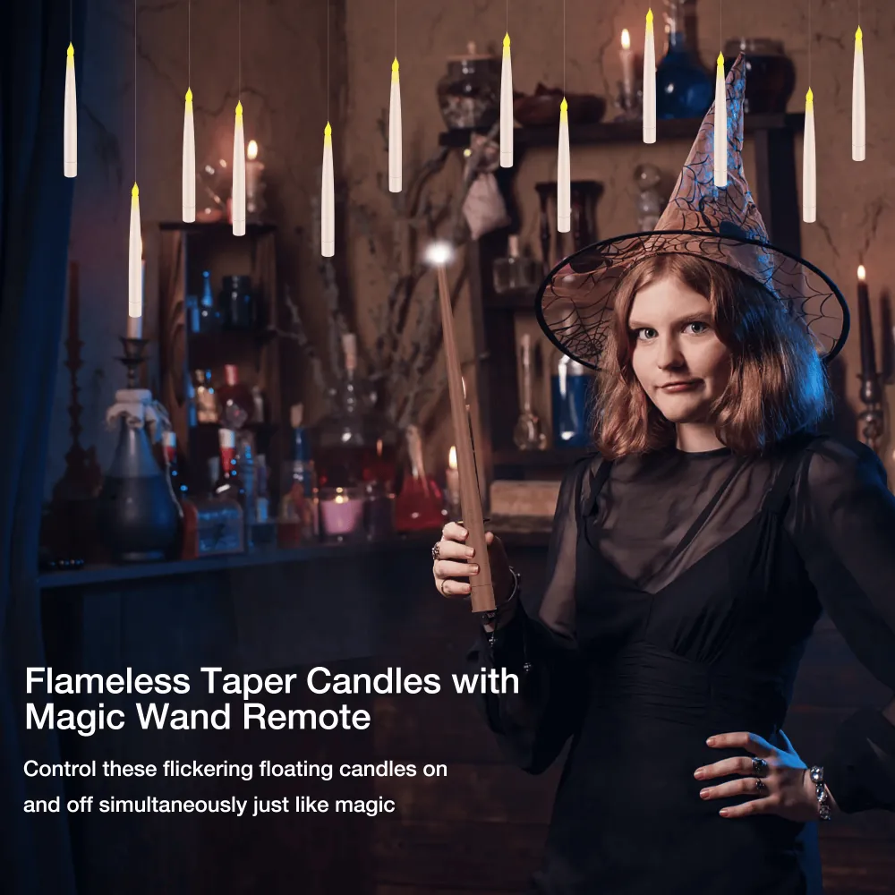 Flameless Candles with Magic Wand Remote for Halloween Decor