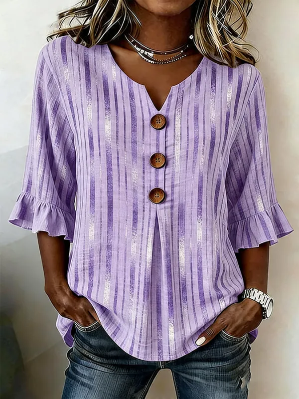 Women's Casual Retro Striped Cotton Linen Shirt
