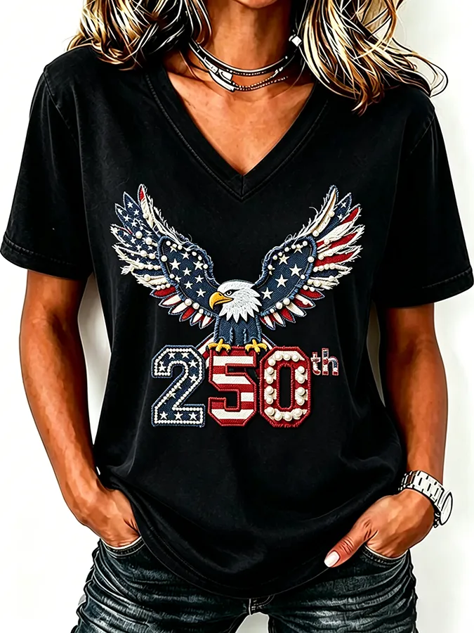 Women'S Anniversary Flag Printed Casual T-Shirt