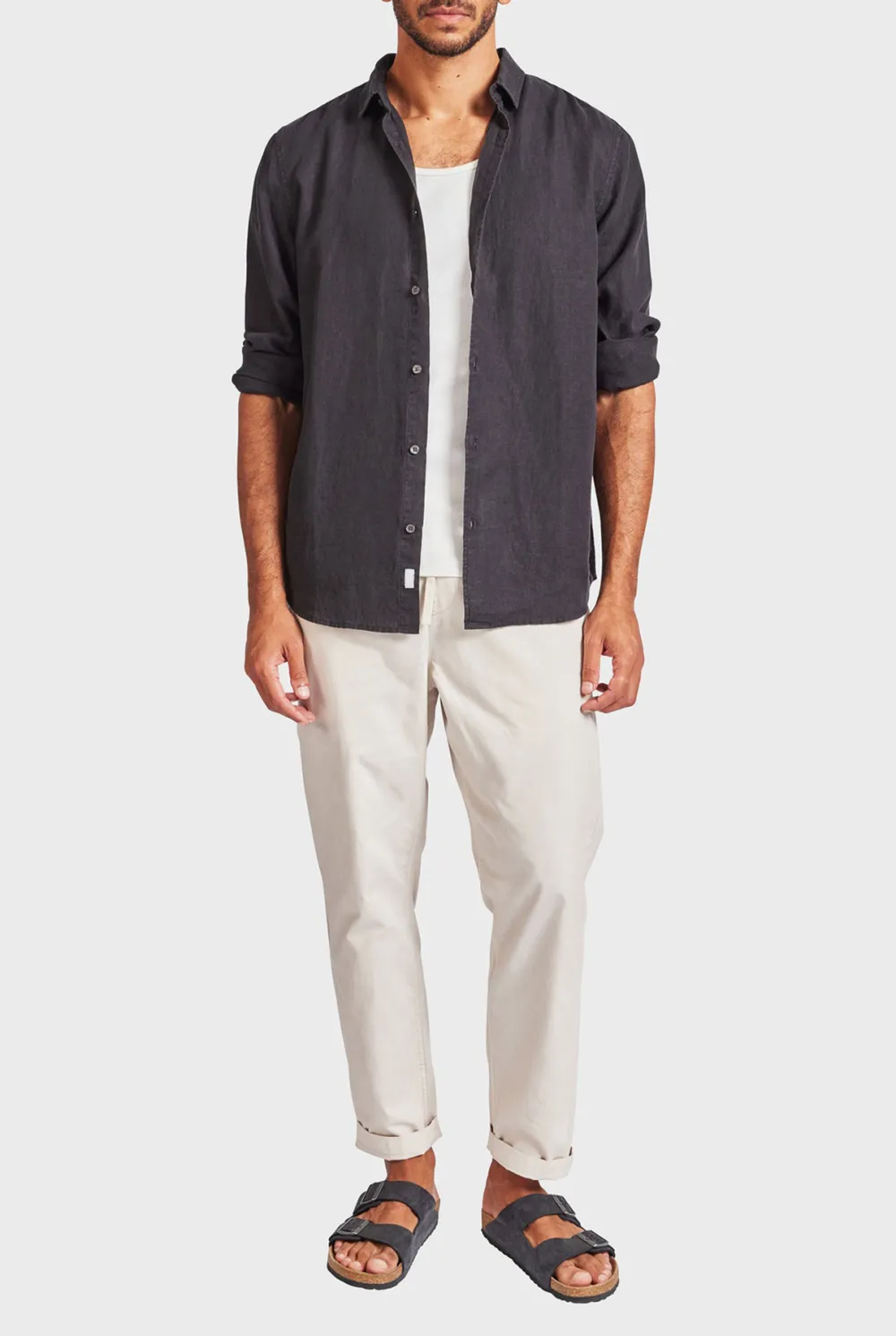 Black Linen Button Down Long Sleeve Shirt