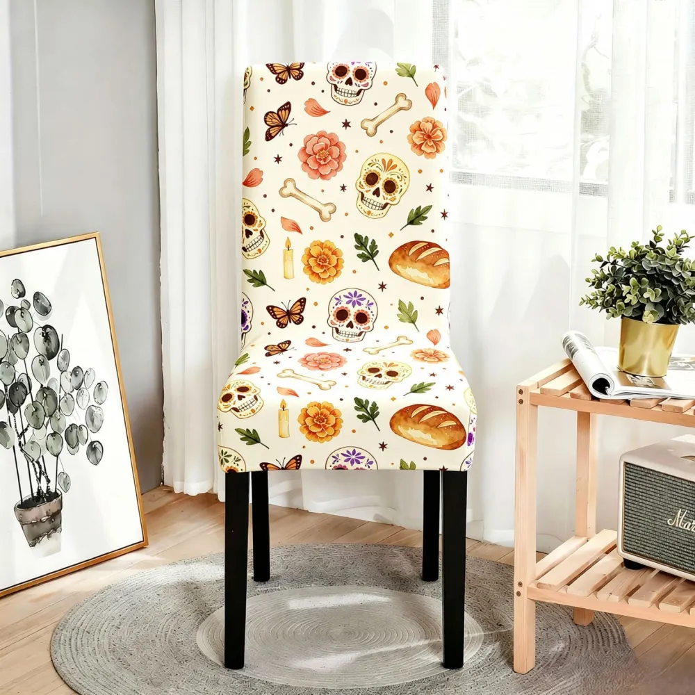 2Pcs Halloween Flower Skull Dining Chair Decoration Chair Cover