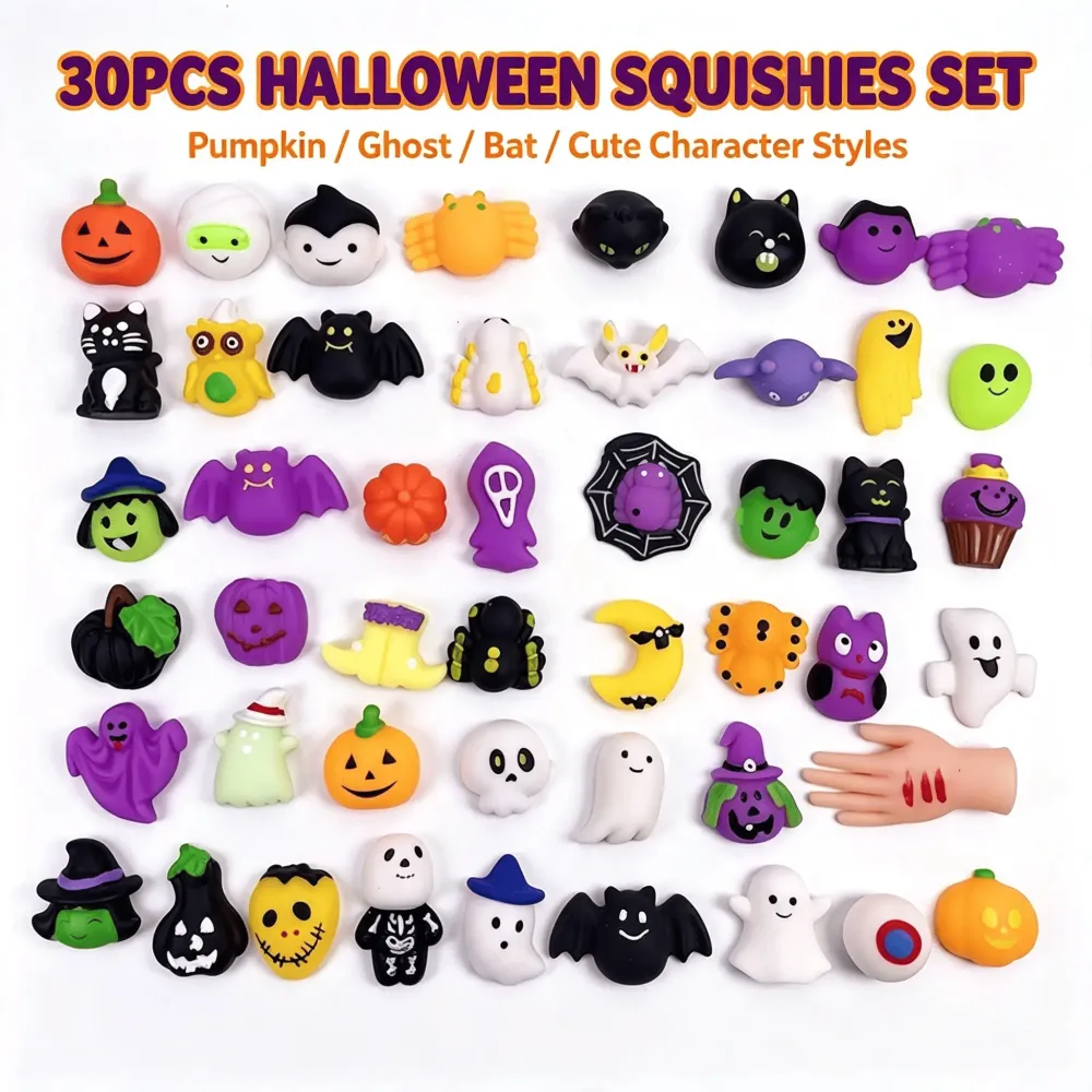 30/60/90/180Pcs Halloween Squishies Stress Relief Toy Set