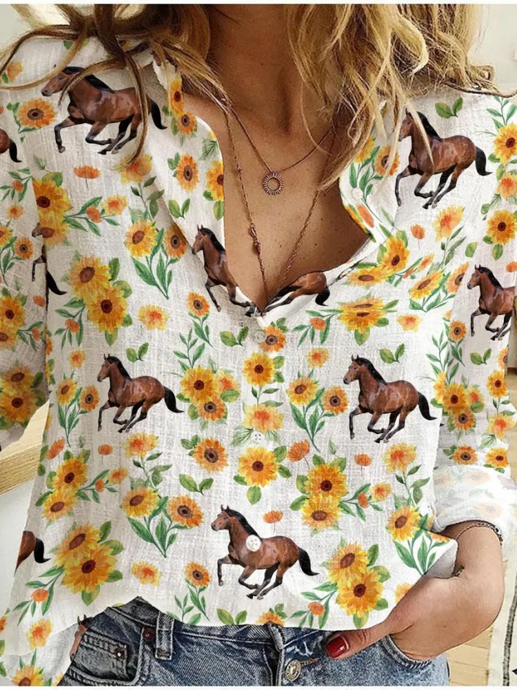 Sunflower and Horse Print Shirt