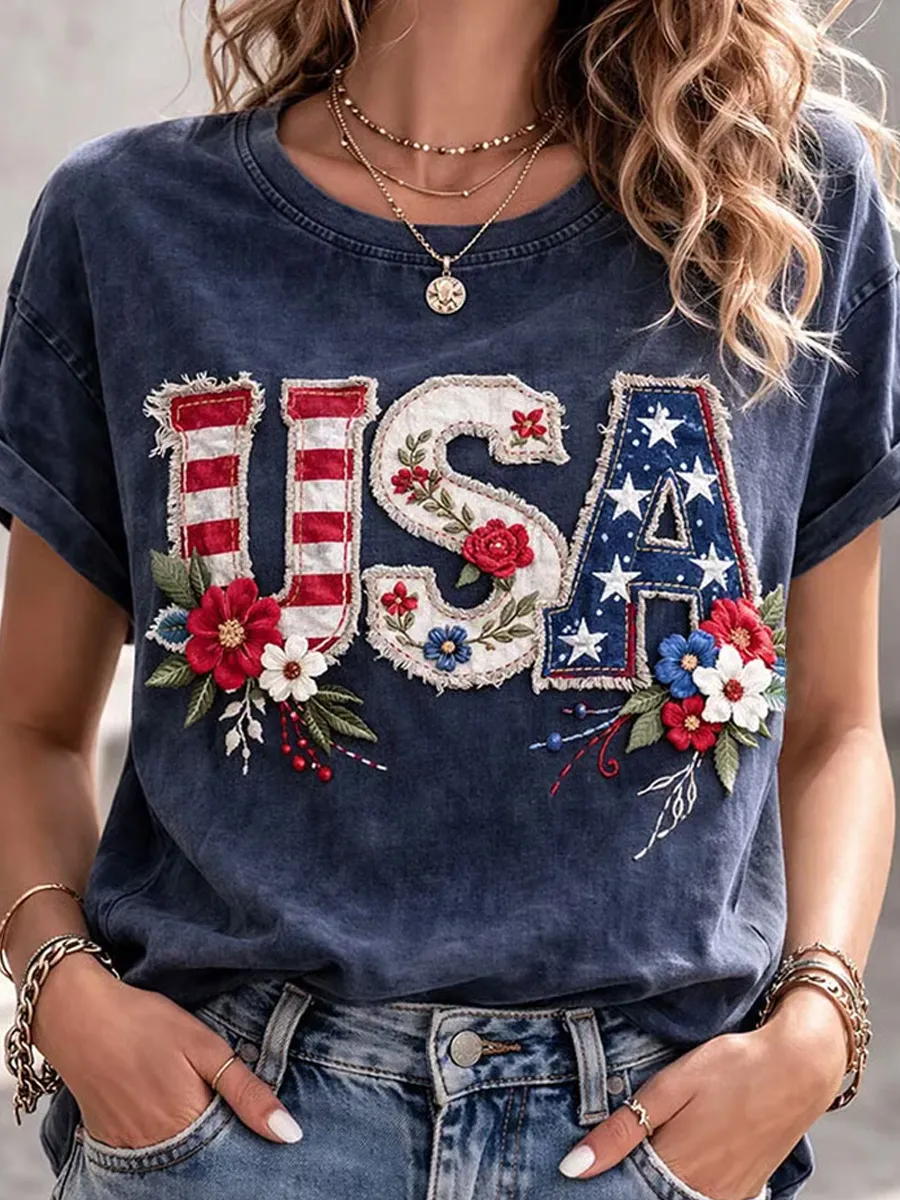Women's Casual American 250th Anniversary Printed Short-Sleeve T-Shirt