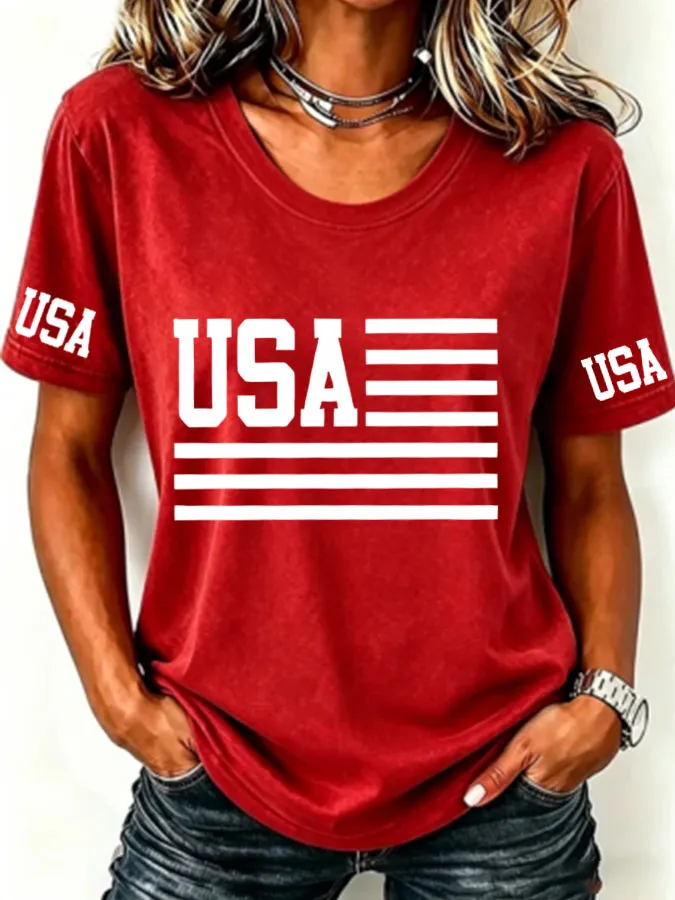 Women'S USA Printed T-Shirt