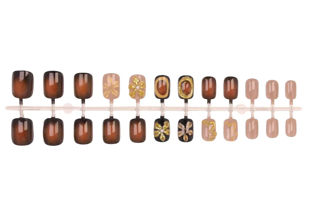 Nailhour 24Pcs Gilded 3D Short Square French Press On Nails