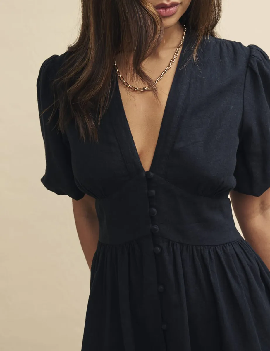 Black Linen-blend Starlight Mini Dress