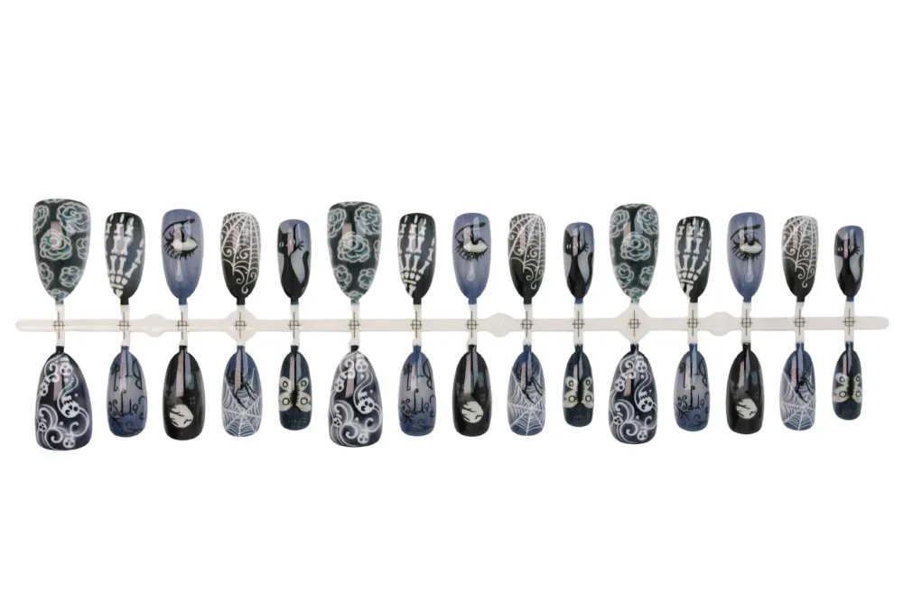 Nailhour 30Pcs Halloween Spider Web 3D Medium Almond French Press On Nails