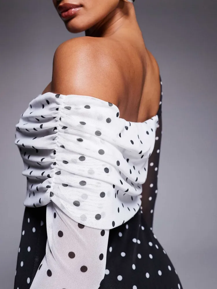 Polka Dot Contrast Color Dress