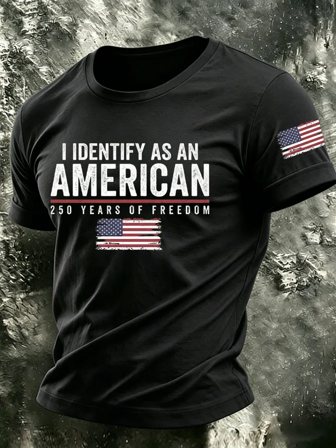 Men's I Identify As An American Printed Casual T-shirt