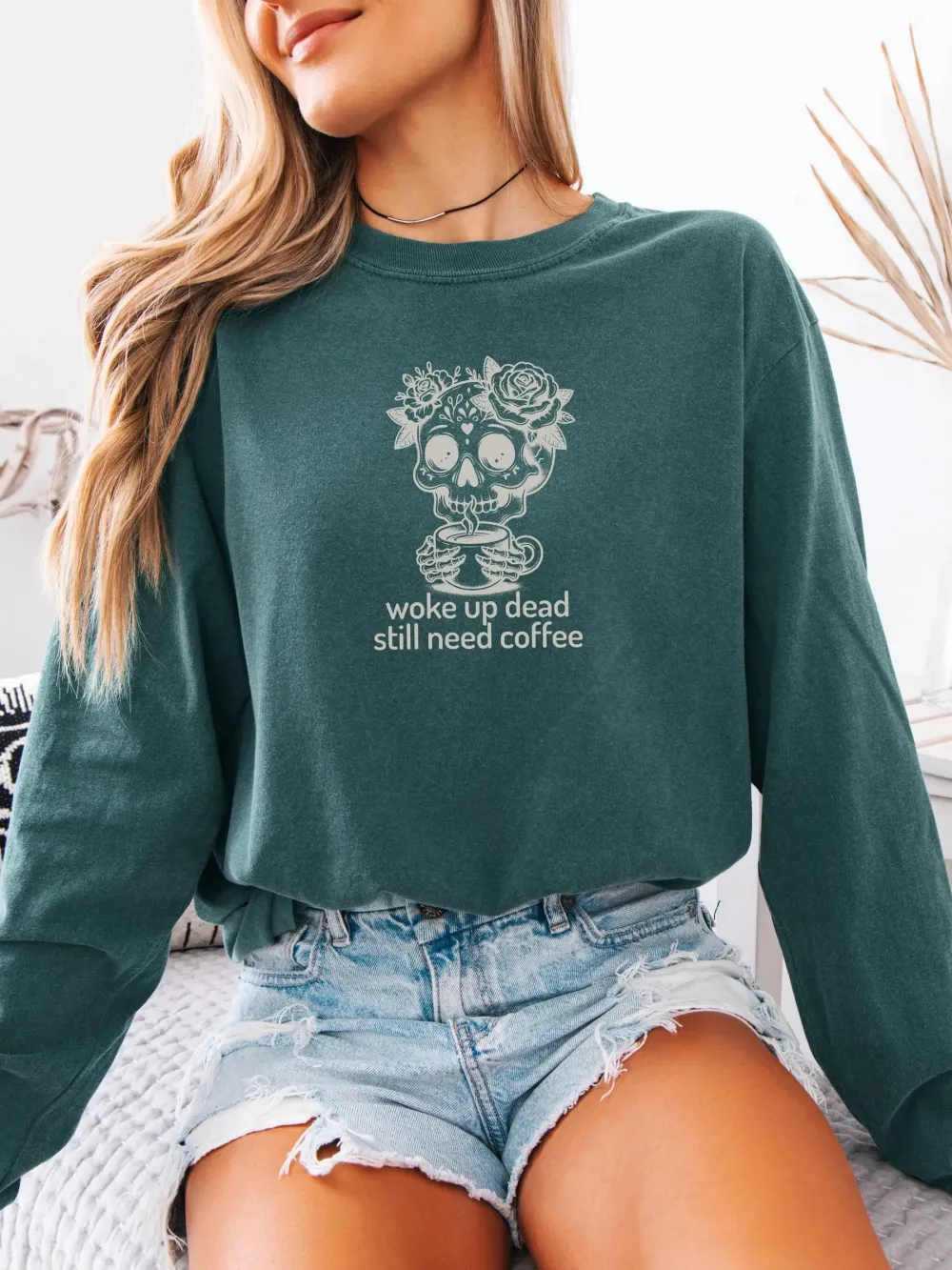 Gothic Coffee Skull Print T-Shirt