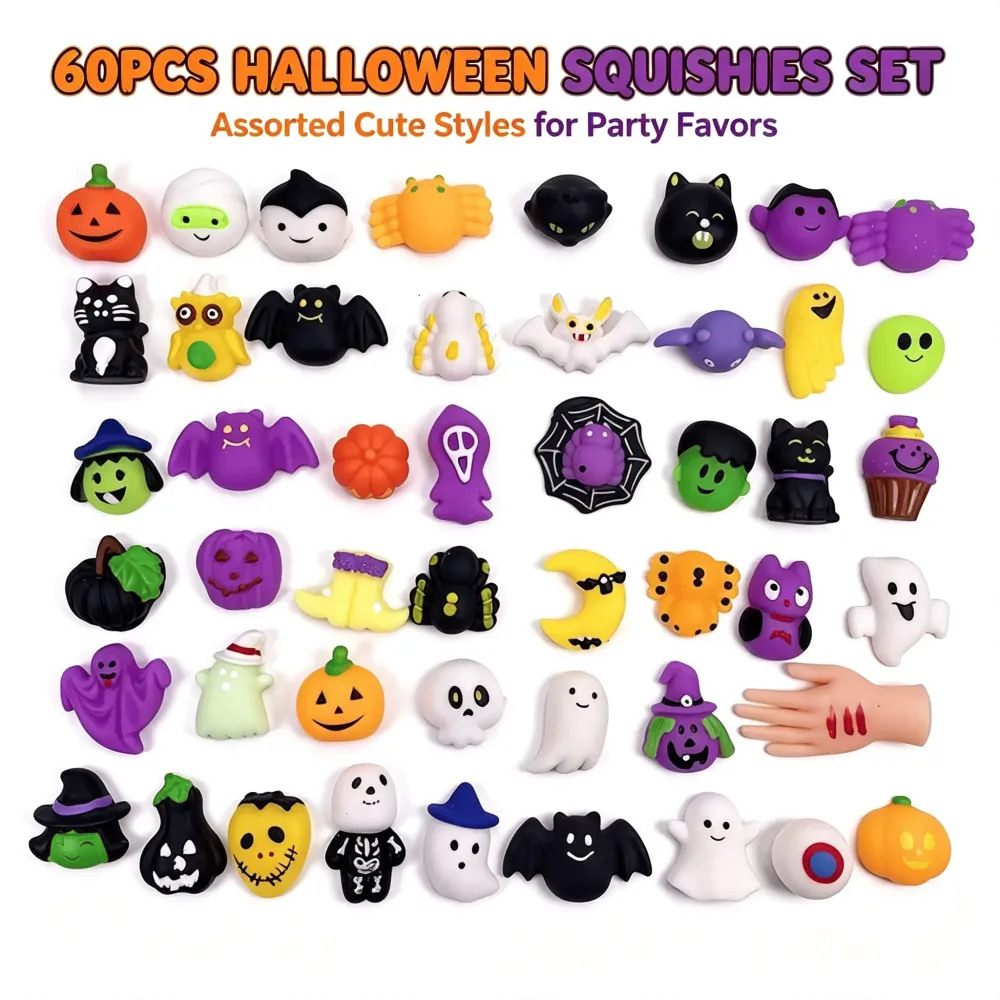 30/60/90/180Pcs Halloween Squishies Stress Relief Toy Set