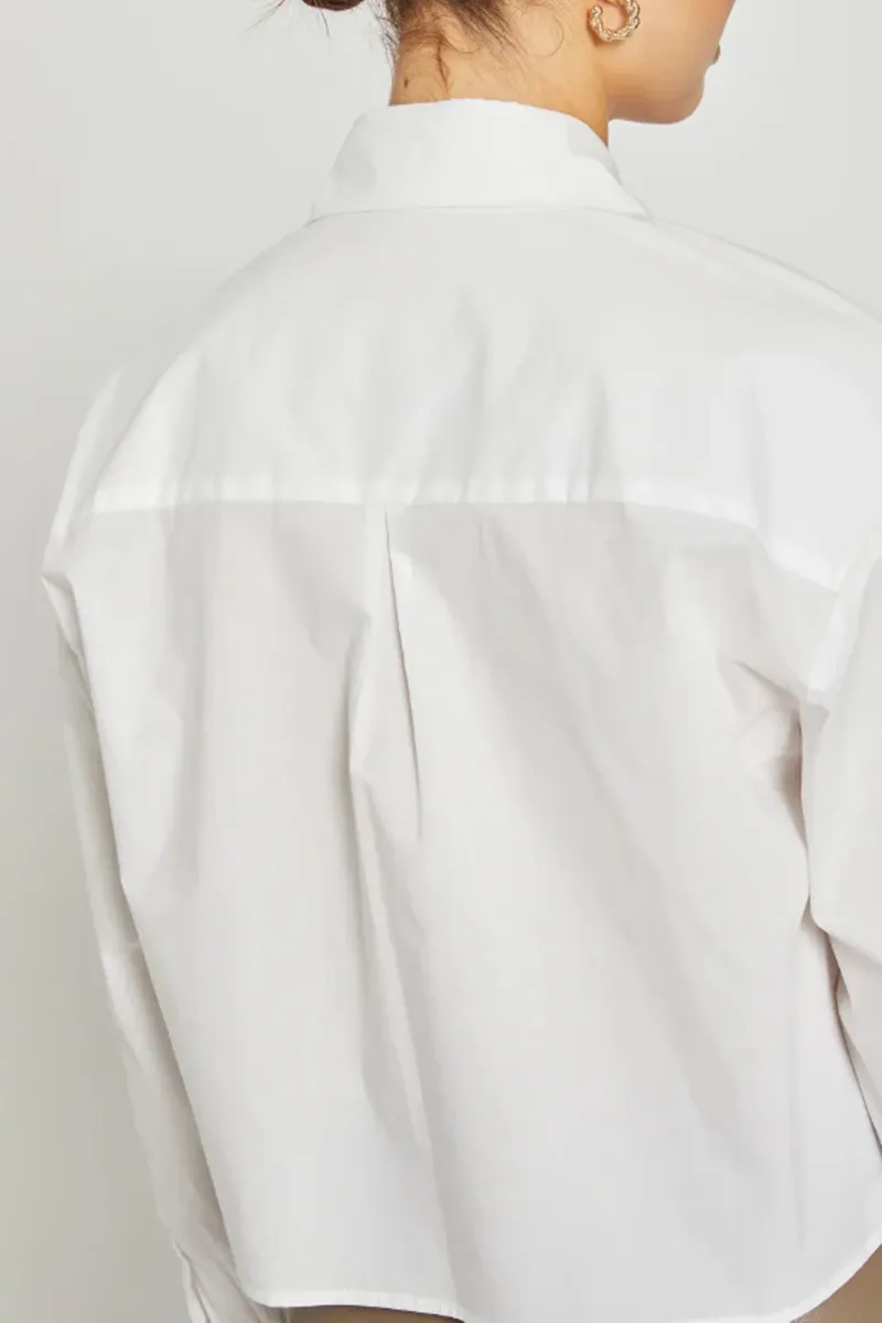 White Pleated Front Cropped Shirts