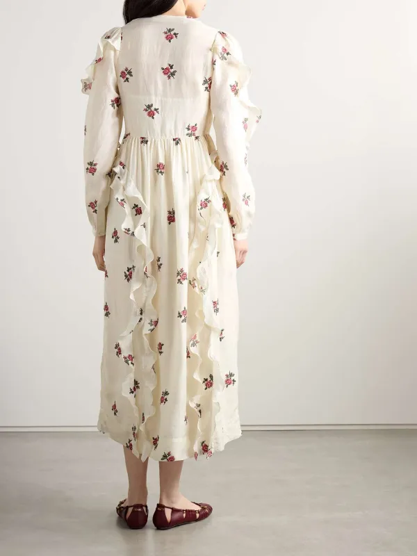 Ruffled Printed Tie Neck Dress