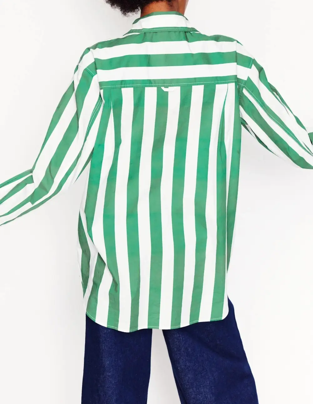Sadie Relaxed Cotton Shirt -Rich Emerald Wide Stripe