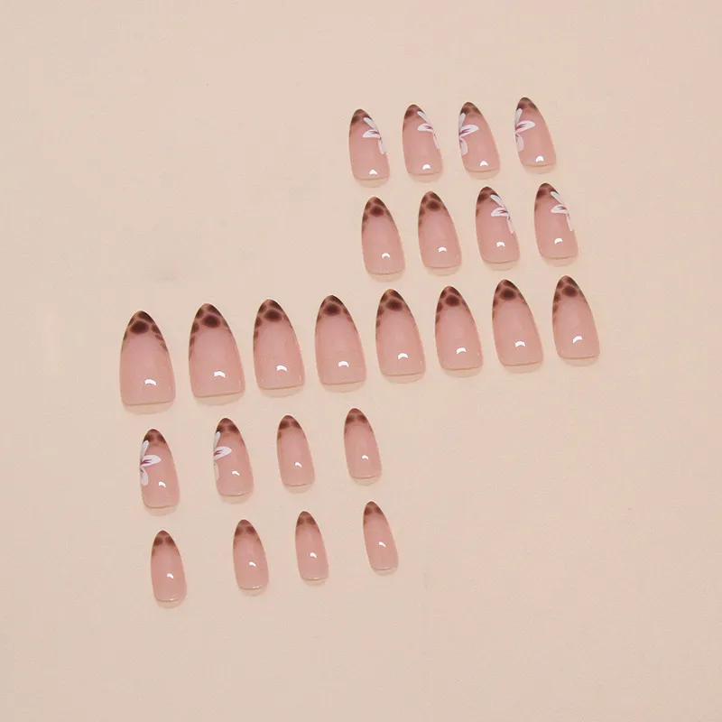 Nailhour 24Pcs Leopard Almond French Daily Press On Nails