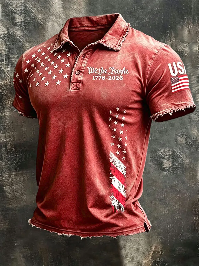Men'S American Flag Print Casual Polo Shirt