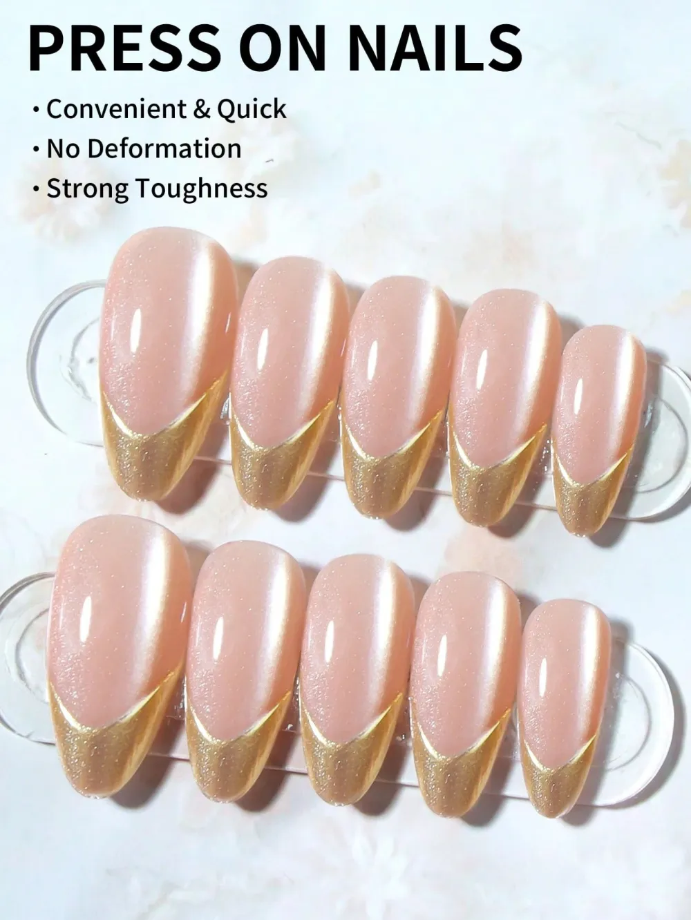Nailhour Minimalist 24Pcs Daily Office Nude Gold French Press On Nails