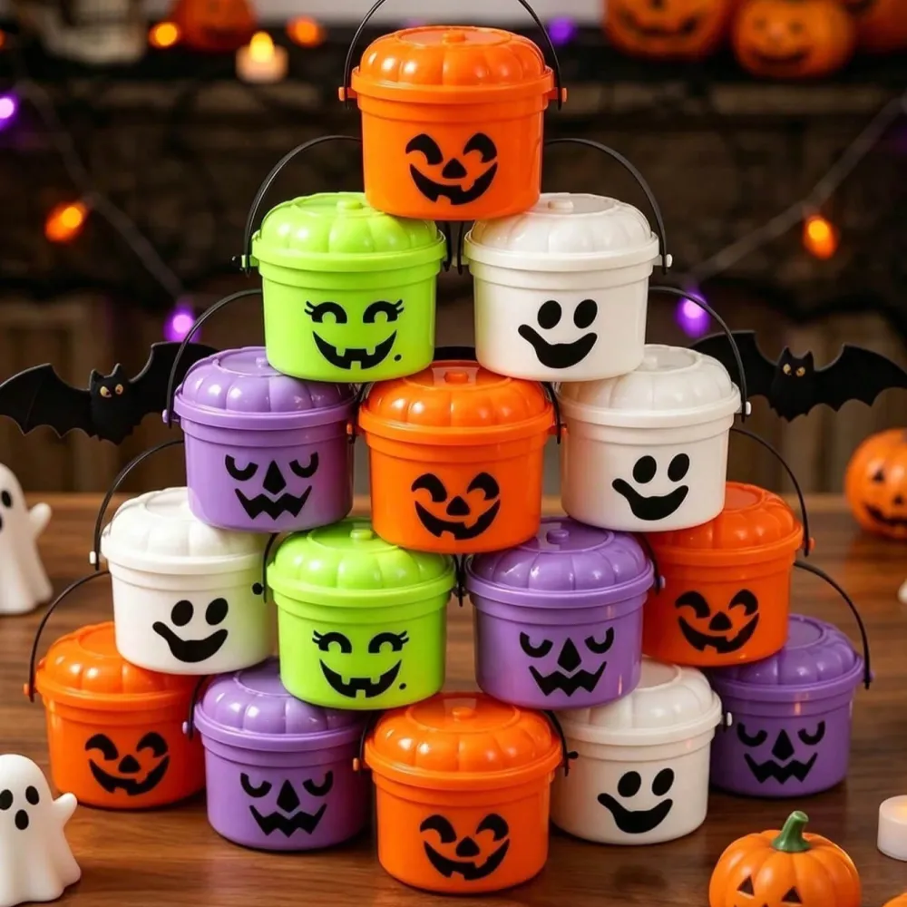 2pcs Halloween Pumpkin Mini Buckets Candy Party Decor