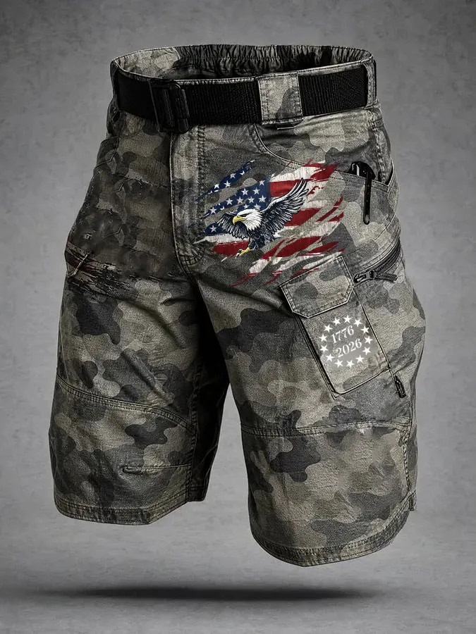 Men'S America Flag Print  Color-Blocked Cargo Pants