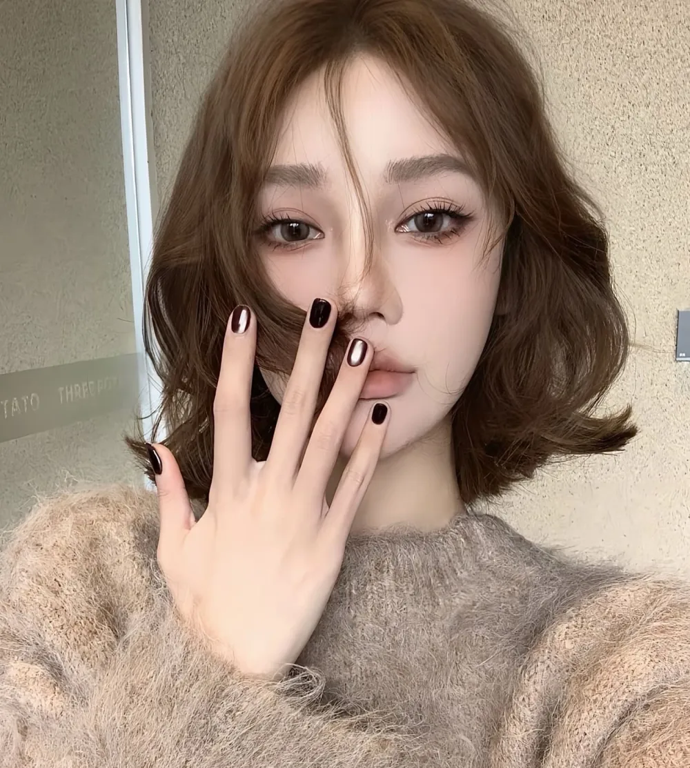Nailhour 10Pcs Minimalist Cat Eye French Medium Square Press On Nails