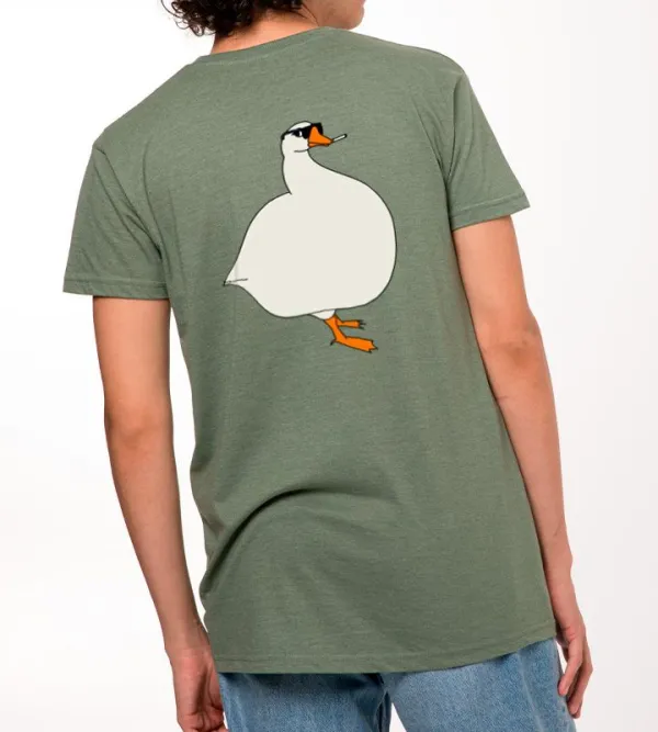 Cartoon Goose Graphic Olive Green T-Shirt