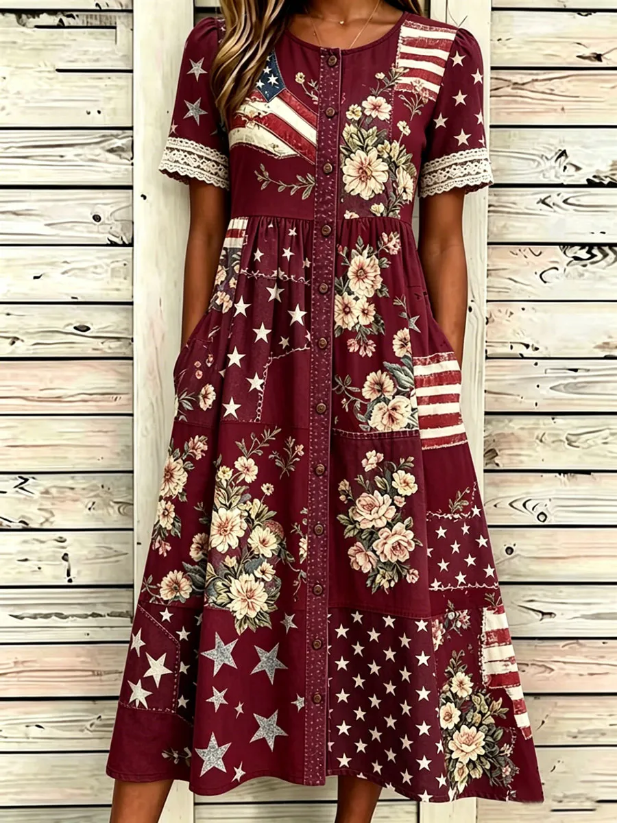 Women'S Casual American Independence Day Print Art Casual Dress