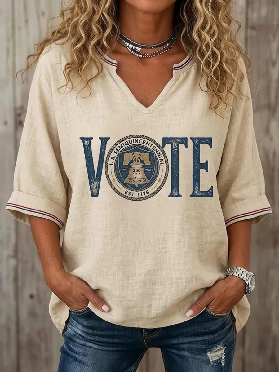 Women's Retro VOTE Flag Printed Shirt