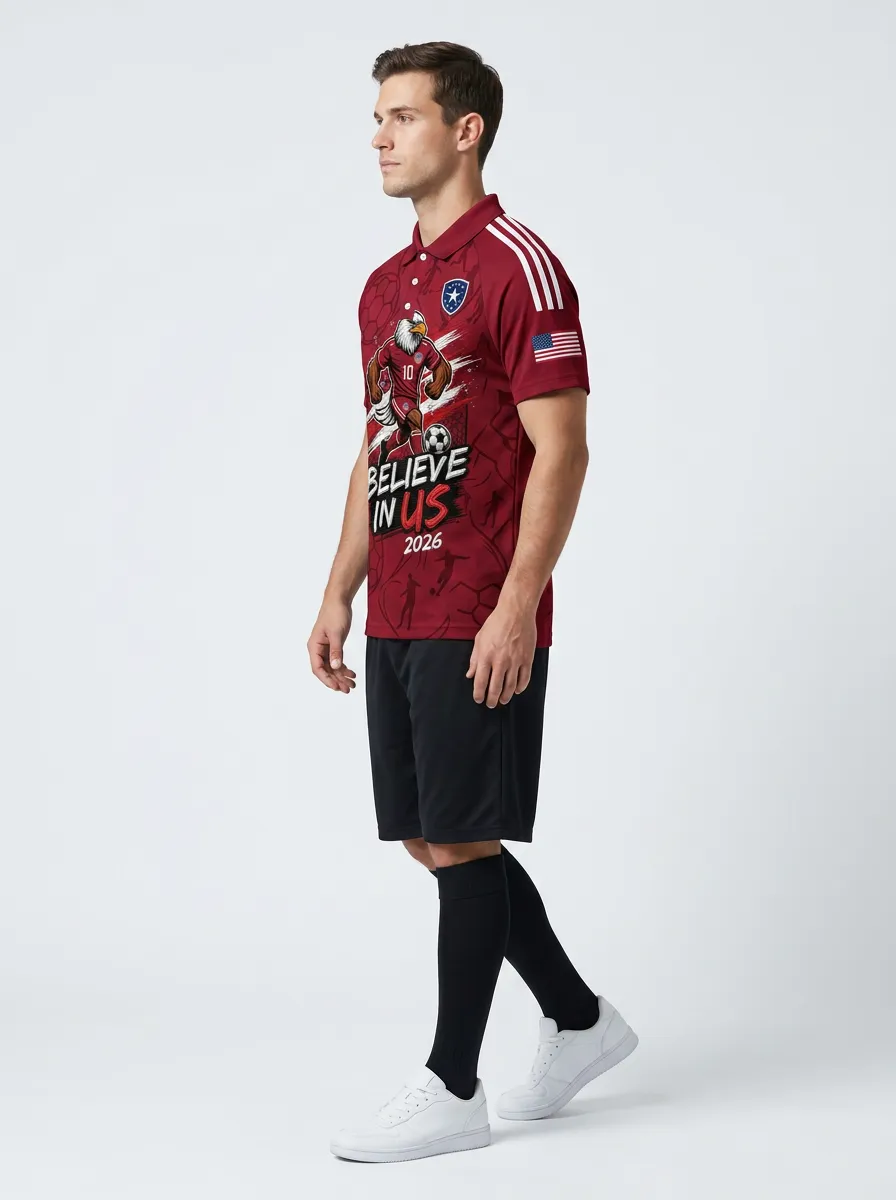 Men's USA Soccer Fan Eagle Believe In US 2026 Printed Polo Shirt
