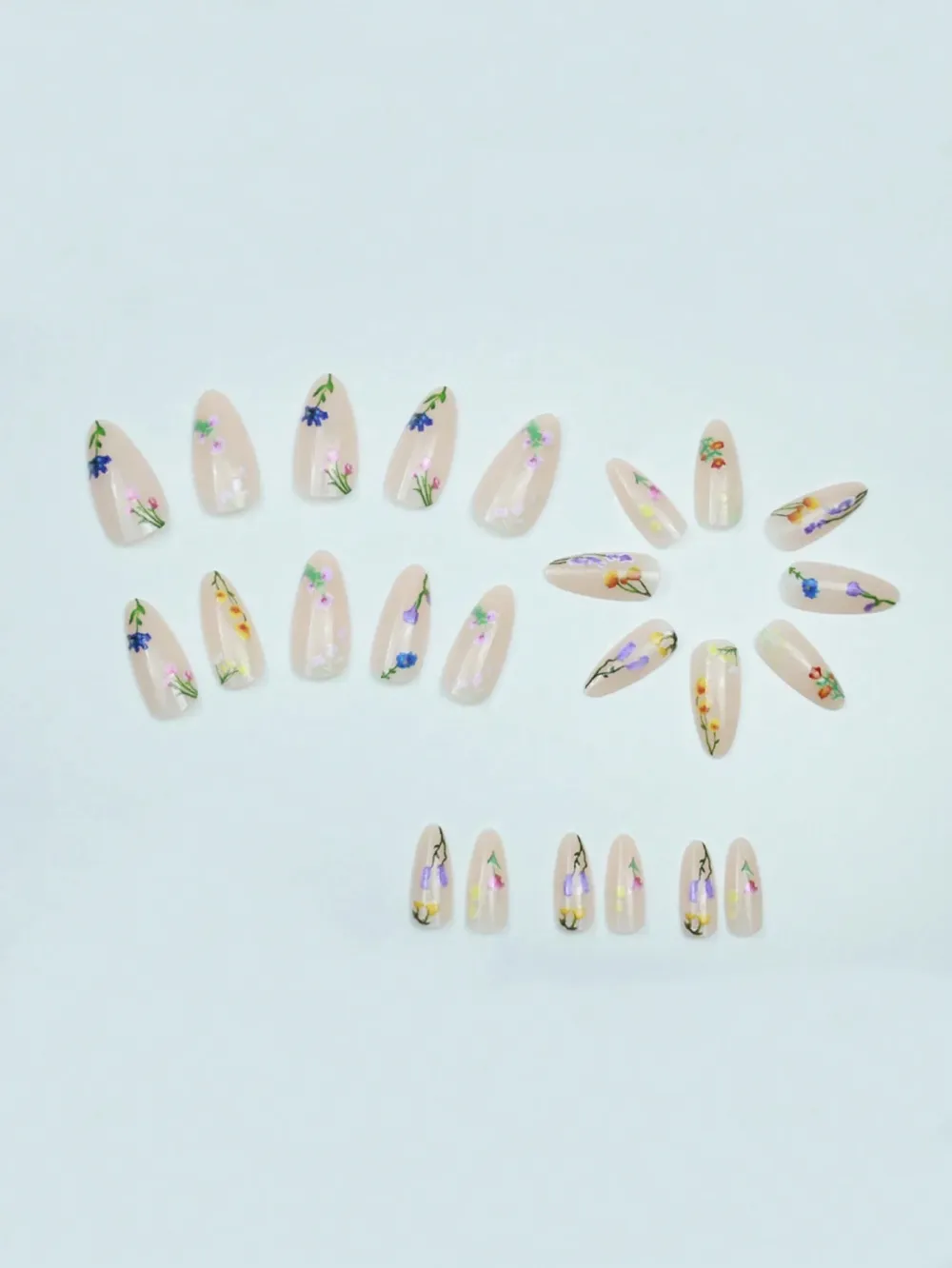 Nailhour 24pcs Fresh Nude Base And Colorful Floral Patterns Press-On Nails
